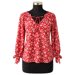 Blusa de Manga Larga con Cuello en V y Estampado Floral para Mujer, Diseño Nuevo, con Puños Elásticos y Lazo Delantero, Estilo Boho Casual de Verano - Product Image 1