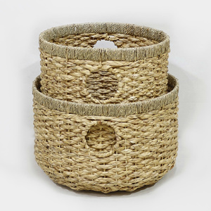 Nhat Minh Fournisseur En Gros Fait À La Main Écologique Naturel Jacinthe D'eau Ensemble 2 Fer Cadre Trou Poignées Paniers De Rangement - Product Image 4