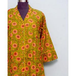 Ensemble robe moulante bohème en coton pour femme, longueur genou, avec chemise imprimée florale, taille naturelle, boutons tissés, nettoyage à sec - Product Image 2