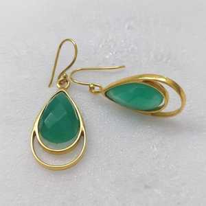 ต่างหูหยดน้ำหยกสีเขียว เงินแท้ 925 ชุบทอง 14K พลอยเจียระไน งานโบโฮ ของขวัญเครื่องประดับ - Product Image 6