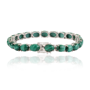 Bracelet tennis en argent sterling 925 avec pierre précieuse en malachite de forme ovale naturelle pour femmes, commande en gros disponible - Product Image 3