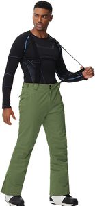 Pantalon de ski imperméable vert olive pour homme avec sangles noires et fermeture éclair pour activités de neige en plein air - Product Image 4