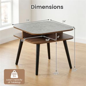 Tavolino Quadrato da 24 Pollici in Finto Marmo con 4 Ripiani Portaoggetti, Elegante Comodino per Soggiorno e Camera da Letto - Product Image 5