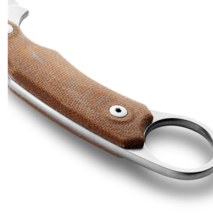 Cuchillos de Caza con Empuñadura Texturizada Marrón Bronceado, Hoja Fija Plateada, Anillo Metálico para el Dedo y Funda de Cuero Negro para Camping y Senderismo - Product Image 4