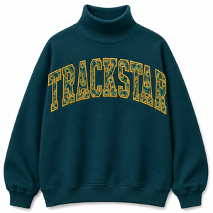 เสื้อสเวตเชิ้ตคอเต่าสีเขียวอมฟ้า Trackstar พร้อมลายตัวอักษรขนนกยูง แขนยาว สำหรับเสื้อผ้าสั่งทำขายส่ง - Product Image 1