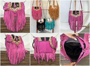 Sac à main bandoulière vintage bohème de haute qualité pour femmes, sac à main en cuir de vachette travaillé à la main avec franges, sac à main bandoulière - Product Image 3