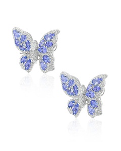 Boucles d'oreilles classiques en or 10K 14K 18K et argent sterling 925 935 avec pendentif papillon en moissanite bleue taille poire – Cadeau idéal pour mariage et fête - Product Image 4