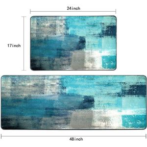 Set di Tappeti Astratti Turchese e Grigio 43x122cm+43x61cm, Tappetini Antiscivolo per Cucina, Tappeti Artistici per Pavimento della Cucina - Product Image 1
