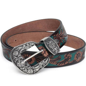 Custom Made <b>Men's</b> Western Leather Tooling Belt Hand Carved Floral Embossed Cowboy Belt with Antique Western Buckle Loop & Keeper - Product Image 1