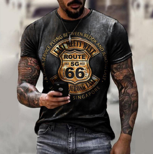 Nouveaux T-shirts d'été pour hommes, coupe ample et oversize, style vintage, manches courtes, imprimé lettres Route 66, col rond - Product Image 3