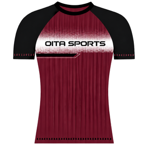 Burgundy Black Raglan Sports <b>Jersey</b> <b>Short</b> Sleeve Crew Neck Athletic Training Team Uniform Breathable Performance Shirt - Product Image 1