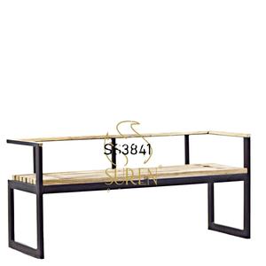 Banc indien en métal fait à la main avec sièges en bois pour hôtels et restaurants Meubles polyvalents pour le salon et la salle de bain - Product Image 1