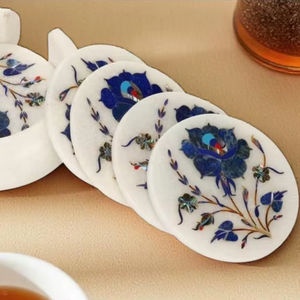 Sous-verres en marbre Pietra Dura faits à la main avec incrustations de pierres semi-précieuses, sous-verres élégants pour la décoration de la maison - Product Image 1