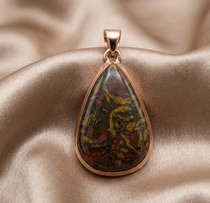 Grand collier pendentif goutte d'eau en agate marocaine, en argent sterling 925 plaqué or rose et or jaune, bijoux artisanaux en pierres précieuses - Product Image 4