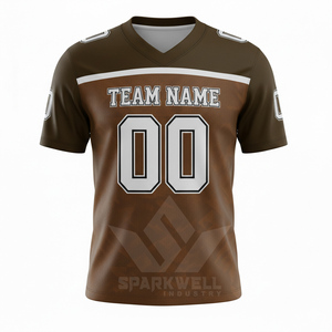 Camiseta de Fútbol Americano para Hombre, Color Marrón, Cuello en V, Manga Corta, Sublimada, Poliéster que Absorbe la Humedad, Uniforme de Equipo Personalizado - Product Image 1
