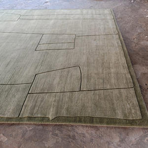 Tapis en laine fait main vert avec bordure contemporaine, tapis sur mesure - Product Image 4