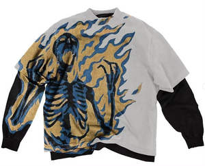 Camiseta con gráfico personalizado estilo hip hop para hombre, 100% algodón, corte cuadrado, doble capa, manga larga, con diseño impreso. - Product Image 5