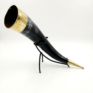 Handmade Wholesale Custom OEM ODM Brass Trimmed <b>Drinking</b> <b>Horn</b> With Iron Stand Medieval Viking <b>Horn</b> Cup DECORYUG - Product Image 1