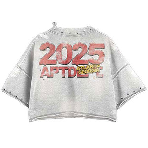 เสื้อยืดครอปทรงบ็อกซี่ผ้าฝ้าย 100% น้ำหนัก 220 กรัม สไตล์วินเทจประดับเพชรเทียมสำหรับผู้ชาย แขนสั้น กันยับ แห้งเร็ว - Product Image 4