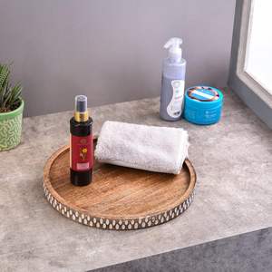 WOOD ART STORE Bandeja Redonda de Madera para Servir |   Hermosa Bandeja para Decoración del Hogar y Cocina |   Bandeja Decorativa para Almacenar Alimentos y Bebidas - Product Image 1