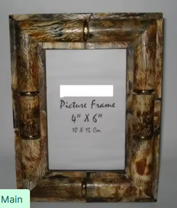 Cadre photo artisanal en corne naturelle style bambou, luxe, 4x6, décoratif, avec accents en laiton, pour table rustique - Product Image 4