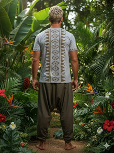 T-shirt en coton gris à imprimé aztèque pour homme, tendance et très vendu en 2026 |   T-shirt d'été décontracté à manches courtes et col rond pour la garde-robe des stylistes - Product Image 5