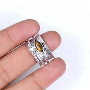 Vintage 925 Sterling <b>Silver</b> Plated Tigers Eye Spinner for Anxiety Relief Boho Marquise Cut Tiger Eye Meditation Handmade <b>Ring</b> - Product Image 4
