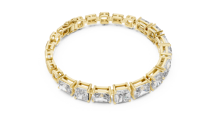 Pulsera de tenis llamativa con diamantes de corte radiante en oro amarillo de 14K, pulsera de eslabones con diamantes de corte esmeralda grandes, cadena geométrica abierta - Product Image 4