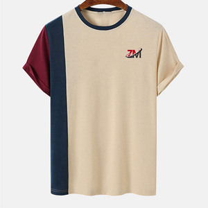 เสื้อยืดแขนสั้นคอกลมผู้ชายสีสันตัดกัน รุ่นใหม่มาแรง ลดราคาพิเศษ ผ้าเจอร์ซีย์คอตตอนลำลอง พิมพ์โลโก้ด้านหน้า ทรงปกติ - Product Image 1