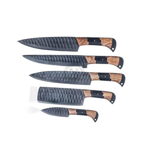 New Article Custom Made J2 Steel Powder Coated <b>Sharp</b> Hammered Blade 5-Piece Luxury Kitchen Chef <b>Knife</b> <b>Set</b> Ambidextrous W/ Resin - Product Image 1