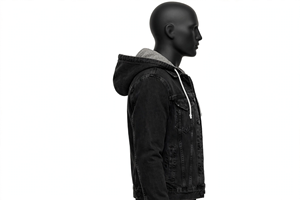 DROGEN EXPORT Autumn Winter Hooded <b>Denim</b> <b>Jackets</b> <b>Men</b> Casual Streetwear Outerwear Solid Color Loose Single Breasted <b>Jacket</b> - Product Image 2