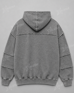 เสื้อฮู้ดดี้โอเวอร์ไซส์สีเทาวินเทจสำหรับผู้ชาย ลายกราฟิก ผ้าฝ้าย สไตล์สตรีทแวร์ ปักลายด้วยคริสตัล แต่งดีเทลขาดๆ - Product Image 4