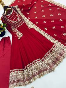 ชุดเดรส Anarkali ดีไซน์หรูหราสำหรับผู้หญิง TENNECY พร้อมกางเกงและผ้าคลุมไหล่ ผ้าจอร์เจตเนื้อหนา ทรงบานเต็มตัว เหมาะสำหรับงานแต่งงานและงานปาร์ตี้ ใส่ได้ทุกฤดู - Product Image 4