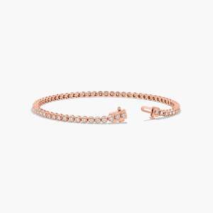 Pulsera de Diamantes Chapada en Oro Rosa, Corte Brillante Redondo, Engaste en Canal, Cadena Clásica, Joyería para Uso Diario de Mujer - Product Image 2