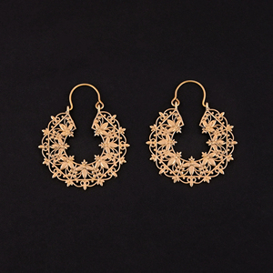 Boucles d'oreilles créoles tendance en laiton doré, motif floral gypsy décoré, taille 50x42MM - Product Image 2