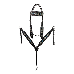 Manaal Enterprises - Juego de cabezada y pechera de cuero genuino premium con hebilla ajustable, modelo 05, para equitación western - Product Image 5