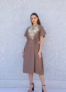 Nuevo atractivo Boho 100% algodón Maxi vestido Vintage bordado pesado trabajo manga corta hasta la rodilla señoras Maxi vestido - Product Image 4