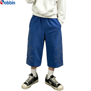 New Arrival <b>Men's</b> Capri Pants Streetwear Custom <b>Men's</b> Heavyweight Cotton Metal Studs Acid Wash Cropped Sweatpants <b>3</b>/<b>4</b> Mid <b>Length</b> - Product Image 5
