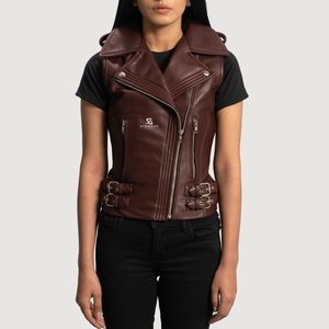 Women Genuine <b>Leather</b> Motorcycle <b>Biker</b> <b>Vest</b> Slim Fit Sleeveless Waistcoat Vintage Outerwear Casual Zipper Pockets Fashion - Product Image 1