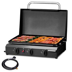 Stazione di Cottura a Gas con Piastra Piatta a 3 Bruciatori, 30.000 BTU, Alimentata a Propano, Griglia BBQ con Piastra in Ghisa Rivestita in Ceramica - Product Image 1