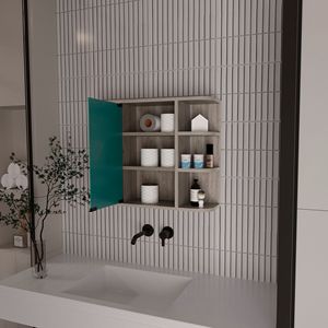 Armoire à pharmacie Roseburg gris clair avec 6 étagères et miroir, solution de rangement pour salle de bain - Product Image 3