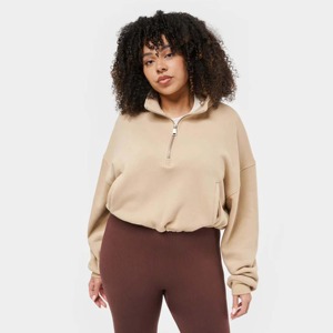 Sudaderas Casuales para Mujer, Suaves de Algodón y Felpa, Estilo Pullover, Venta al Por Mayor OEM, Logotipo Personalizado, Moda Urbana, Color Beige, Talla Grande - Product Image 3