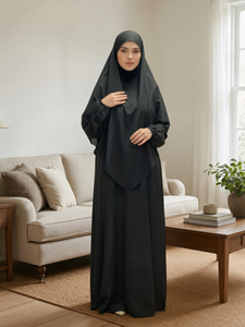 ชุดอาบายะสีพื้นพร้อมฮิญาบ 2 ชิ้น |   ชุดเดรสยาวแบบเปิดด้านหน้าสำหรับสตรีมุสลิมสำหรับละหมาด - Product Image 2