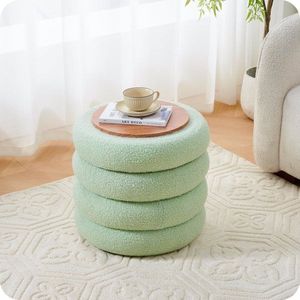 Pouf Contenitore Rotondo Moderno in Sherpa con Vassoio Ribaltabile, Sgabello da Toeletta in Teddy, Sedia Imbottita per Trucco, Arredo Casa - Product Image 2