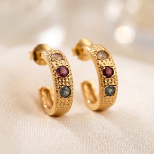 Pendientes de Aro de Plata 925 Chapados en Oro con Turmalina Multicolor, Joyería de Piedras Preciosas Texturizadas Hechas a Mano para Mujer - Product Image 3