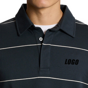 Polo à rayures rugby, coupe classique, gris clair chiné, personnalisé, vintage, respirant, décontracté, en coton tricoté de qualité supérieure pour homme - Product Image 4