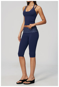 Navy <b>Blue</b> Solid Halter Crop Top High Waist Full Length Yoga Pants 2 Piece Set Breathable Eco-Friendly Durable Spandex Polyester - Product Image 4