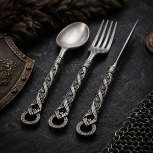 ชุดช้อนส้อมมีดทำมือสไตล์เรียบง่าย ใช้ซ้ำได้ พร้อมกล่องเก็บหนังแท้ ชุดช้อนส้อมสไตล์ยุคกลาง รับผลิตตามแบบ OEM - Product Image 5