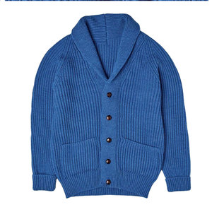 Cardigan en laine bleu pour homme, manches longues, col rabattu, épais, anti-boulochage, pour l'automne, couleur unie, fermeture boutonnée - Product Image 1