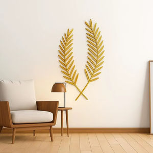 Decoración de pared minimalista con diseño de espiga de trigo y hojas, en metal con acabado dorado, para la sala de estar, comedor, hoteles y cafeterías. - Product Image 1
